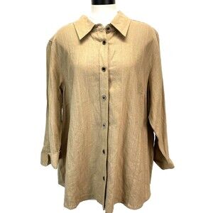 White Stag Button Up Shirt Woman's Size 18W 20W Gold w/ Silver Thread 3/4 Sleeve